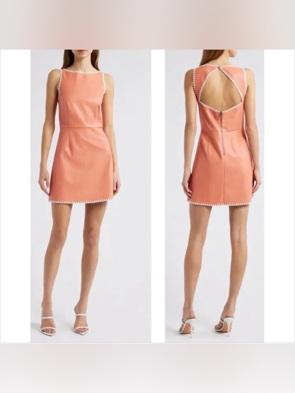 SAYLOR Pisces faux leather shift sheath dress Papaya blanket stitch mini new M